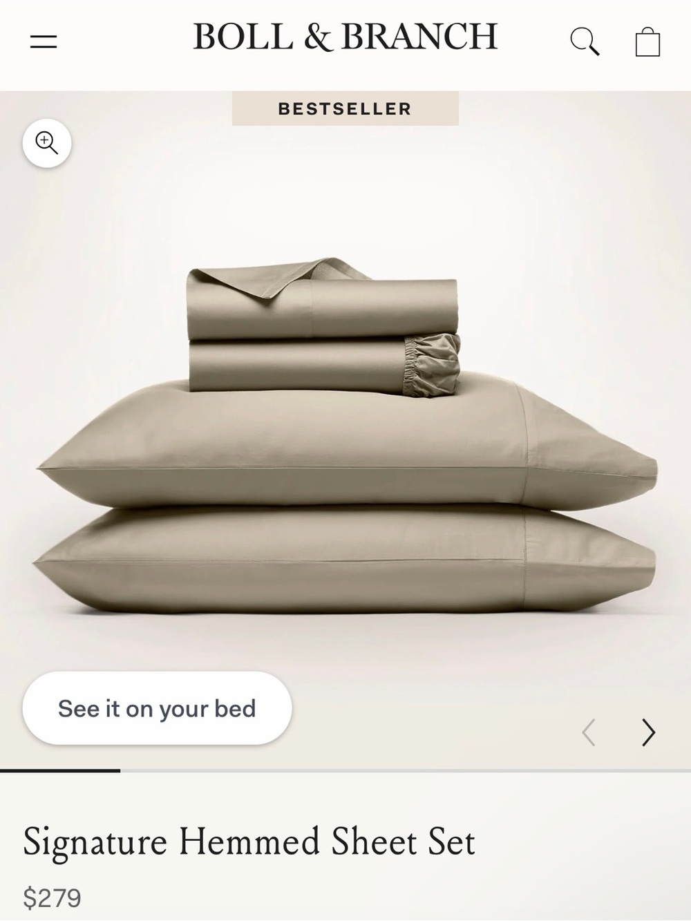 Boll & Branch Signature Hemmed Sheet Set — Oak Queen NWT